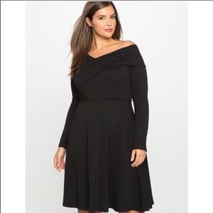Eloquii fit and flare black off shoulder dress